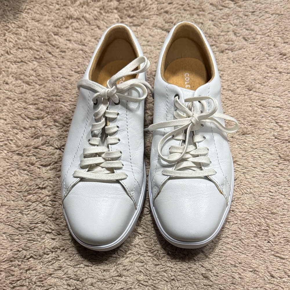 Cole Haan White Leather Lace-Up Sneakers